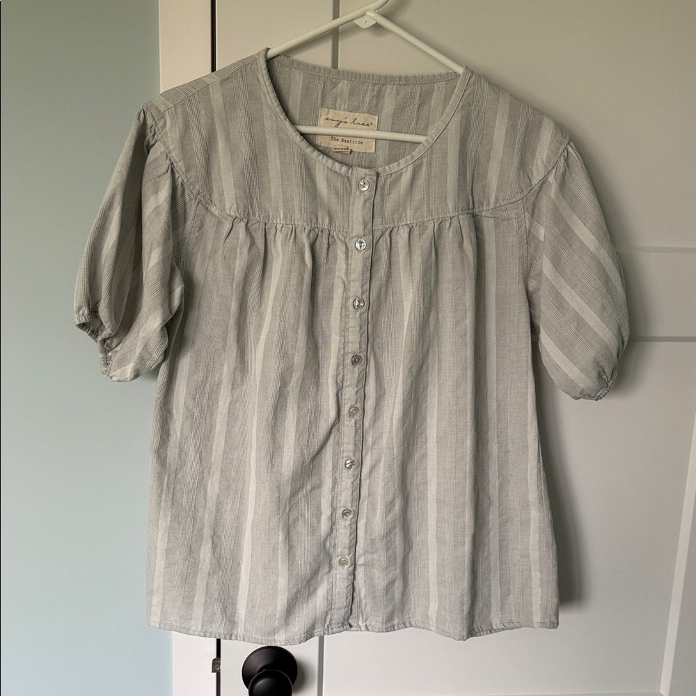Gray Striped Button-Up Blouse